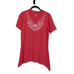 Denim + Company Short Sleeve Sharkbite Tunic Cotton Knit Shirt Coral Size XXS